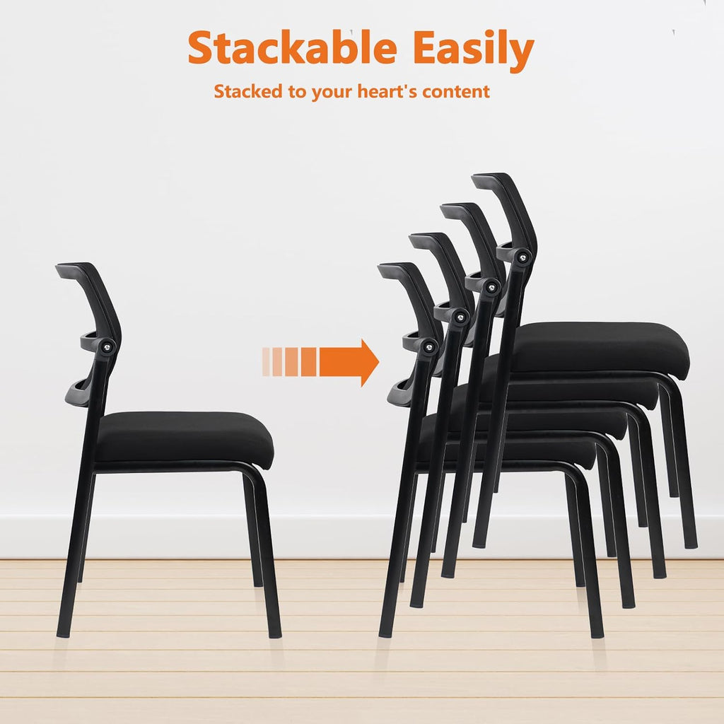 CLATINA Stacking Armless Office Chair with Adjustable Backrest, Stackable Mesh Guest Reception Desk Chairs with Ergonomic Lumbar Support for Conference Waiting Room Lobby Side School, Black, 8 Pack