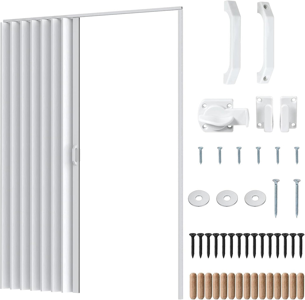 Accordion Door PVC Folding Door Space Saving for Closet Room Divider, 48"x80" 63"x80" Interior Folding Door with Hardware, No Floor Track, Waterproof UV Resistant (62.99" * 79.53", Single Door)