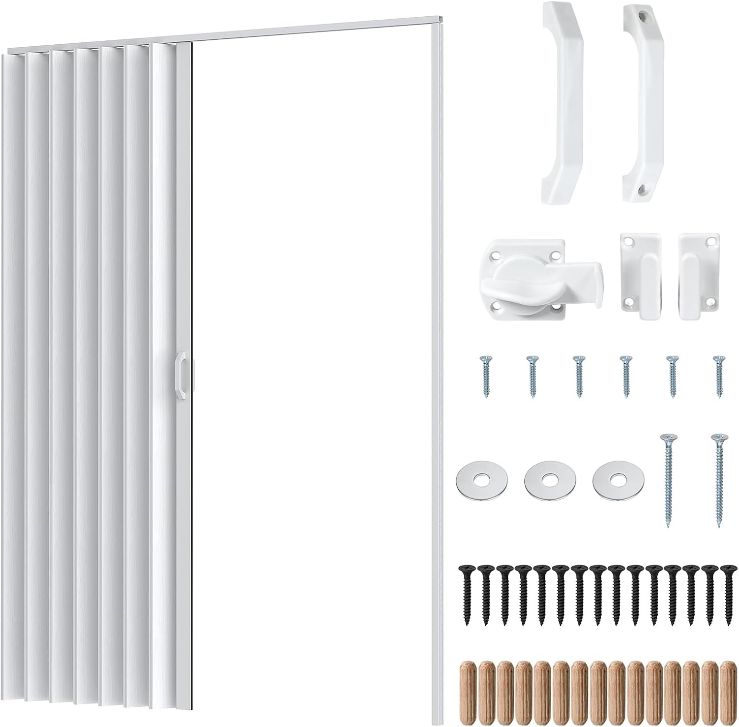 Accordion Door PVC Folding Door Space Saving for Closet Room Divider, 48"x80" 63"x80" Interior Folding Door with Hardware, No Floor Track, Waterproof UV Resistant (62.99" * 79.53", Single Door)