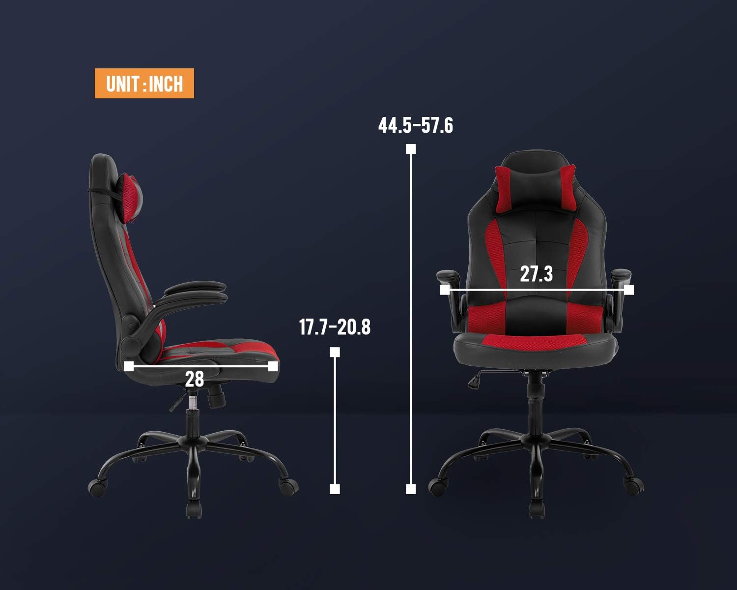 PC Gaming Chair Video Game Chair， Racing Style Office High Back Desk Executive PU Leather Rolling Task Swivel Computer with Lumbar Support Headrest,Red