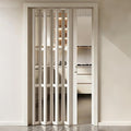Tall White Sliding Accordion Doors with Handles & Glass, Customizable Size Magnetic Folding Door, Interior Accordion Door, Folding Double Doors for Home, Office, 71" Wx80 H