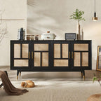 Entryway Cabinet Wooden Rattan Dining Sideboard Retro Home Wall Porch Cabinet Living Room Storage Cabinet Sideboard Storage Cabinet