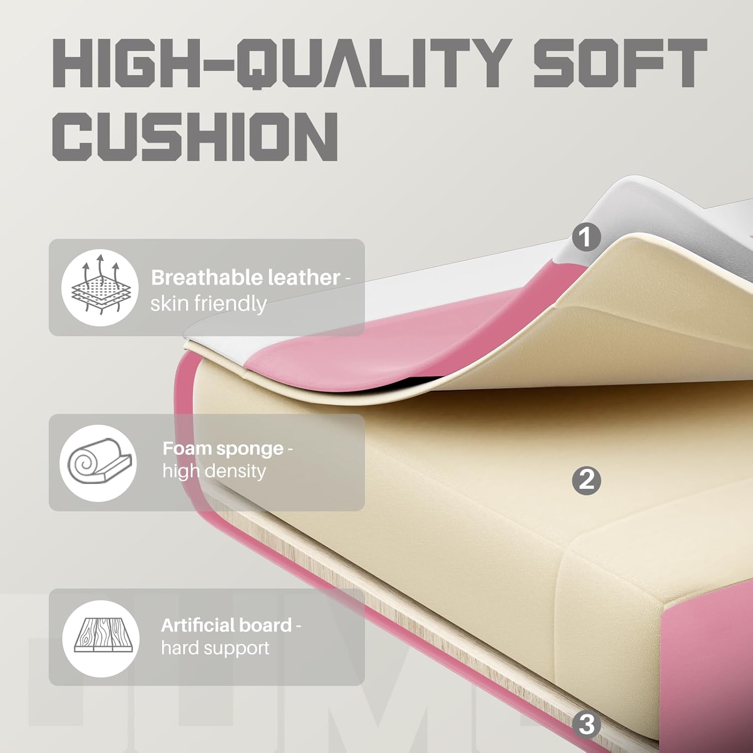 DUMOS Ergonomic Gaming Office Desk Chair with Footrest and Headrest for Adults, PU Leather Video Computer Chair with Linkage Armrests, Height Adjustable 360° Swivel Recling, White Pink