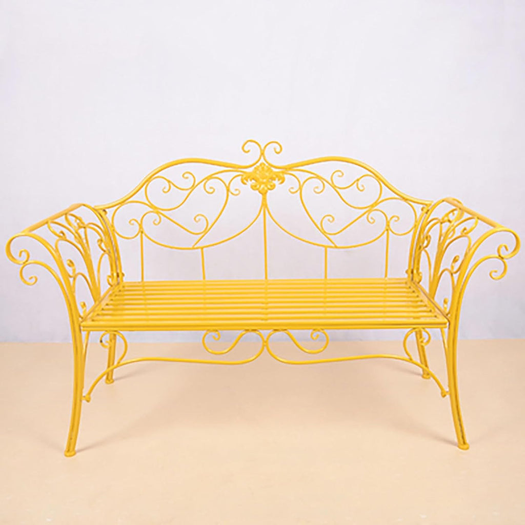 Bench，Outdoor Bench，Garden Bench Butterfly Cast Iron Metal with Armrests for Garden, Park,Yard, Patio, Porch(Yellow)