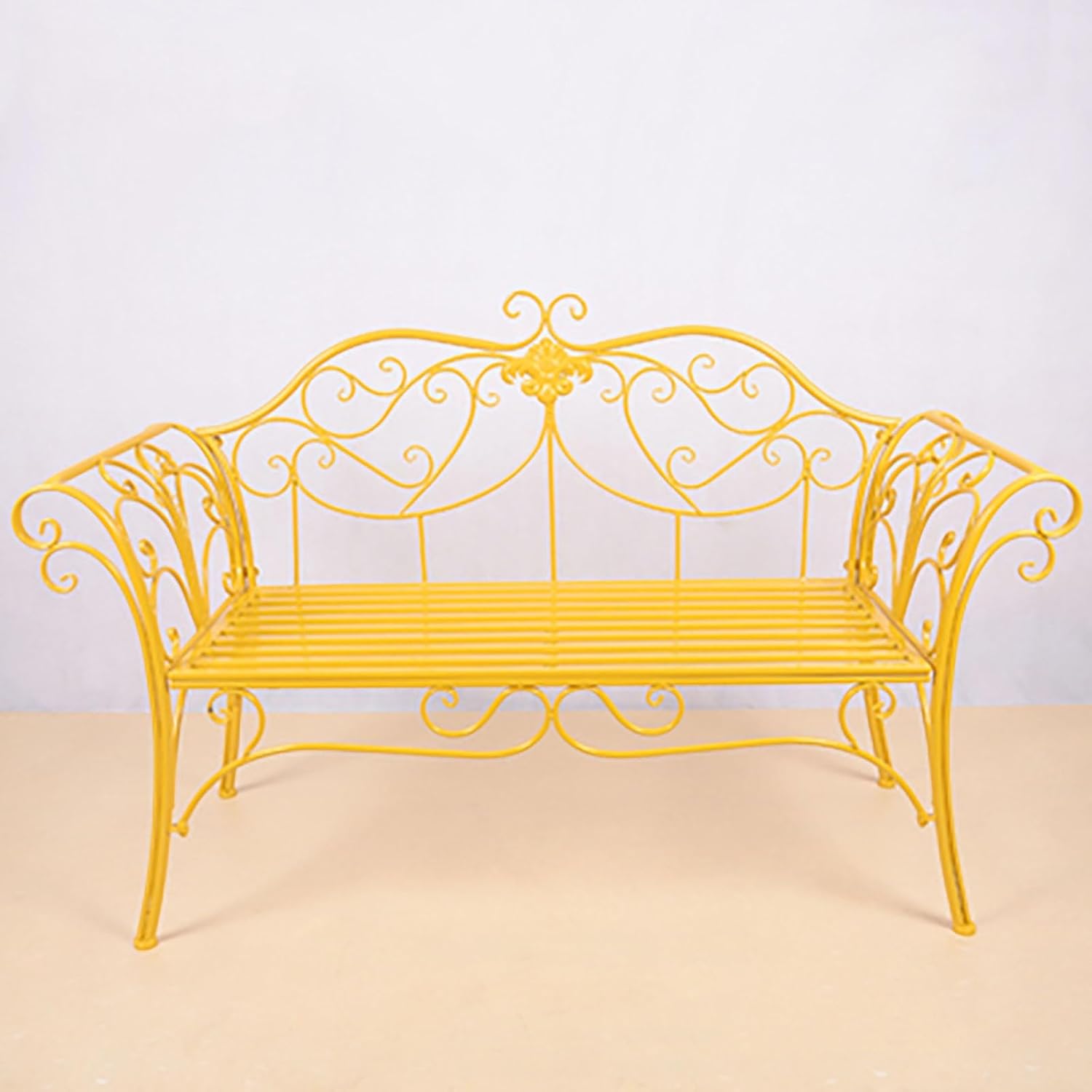 Bench，Outdoor Bench，Garden Bench Butterfly Cast Iron Metal with Armrests for Garden, Park,Yard, Patio, Porch(Yellow)