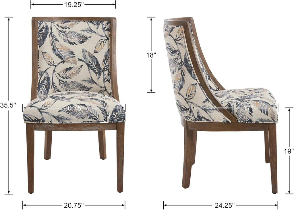 LZAREAL Farmhouse Dining Chairs Set of 2 Upholstered Dining Room Chairs with Curved High Back for Kitchen Restaurant Cafe Home, Walnut Color Wood Legs, Linen Floral Paded Seat