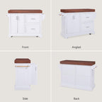 53" Large Kitchen Island with 3.5" Thick Desktop, Spice and Towel Racks, Rolling Kitchen Island with Storage on 5 Wheels, 2 Extra-Large Drawers, for Home, Kitchen, Dining Room, White
