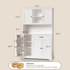 Gizoon 67 in Kitchen Storage Cabinet with Door and Shelves, Kitchen Pantry Cabinet Tall Coffee Bar Hutch with Storage for Dining Room, Painted White