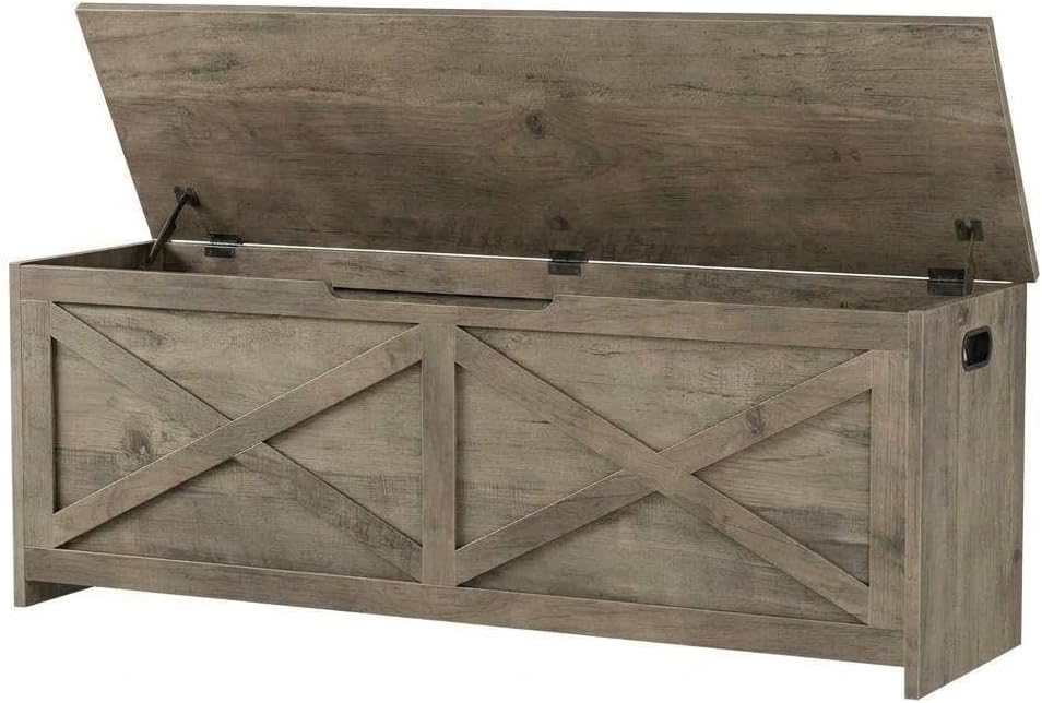 IDEALHOUSE 47.3" Storage Chest, Toy Chest for Kids, Wooden Large Toy Box, Storage Bench with Safety Hinge, Farmhouse Storage Trunk for Entryway, Living Room, Bedroom, Playroom,Washed Grey