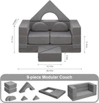 9pcs Modular Kids Play Couch, Toddler & Child Sectional Sofa, Convertible Foam and Floor Cushion for Boys and Girls, Foldable Playroom Bedroom Furniture, Gray
