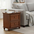 Traditional End Table with Storage & Charging Station 22.9-Inch Wood Modern Vintage Side Table Nightstand with 2 Drawers for Living Room Bedroom, Walnut