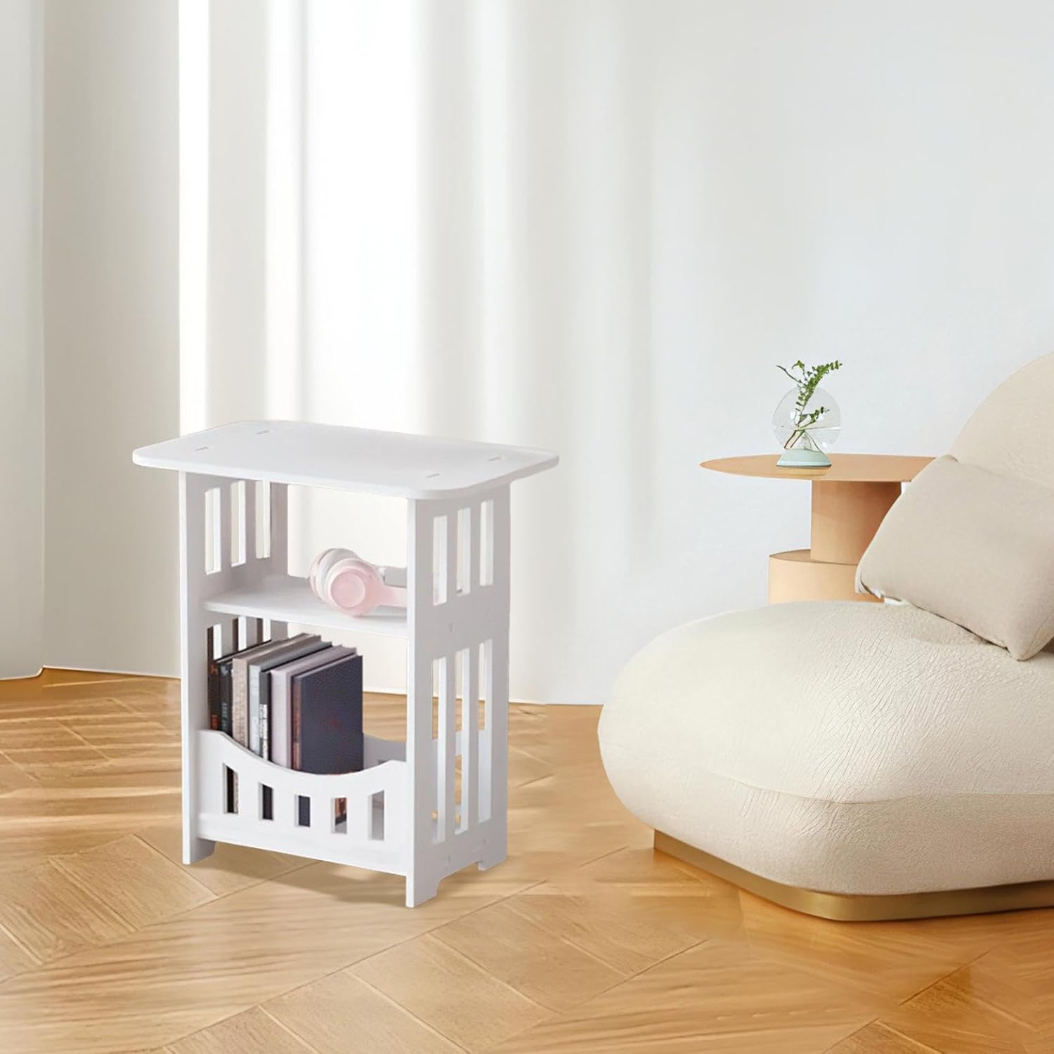 3-Tier Small Side Table with Storage, Bedside Table White Nightstand for Bedroom, End Tables Living Room, Coffee Tables for Living Room, Bedroom Living Room Furniture for Small Space