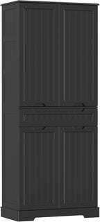 Gizoon 71" Tall Kitchen Pantry Cabinet with Doors and Adjustable Shelves, 5-Tier Multipurpose Pantry Storage Cabinet with Drawer Freestanding Organizer for Small Kitchen Bathroom Laundry Room, Black
