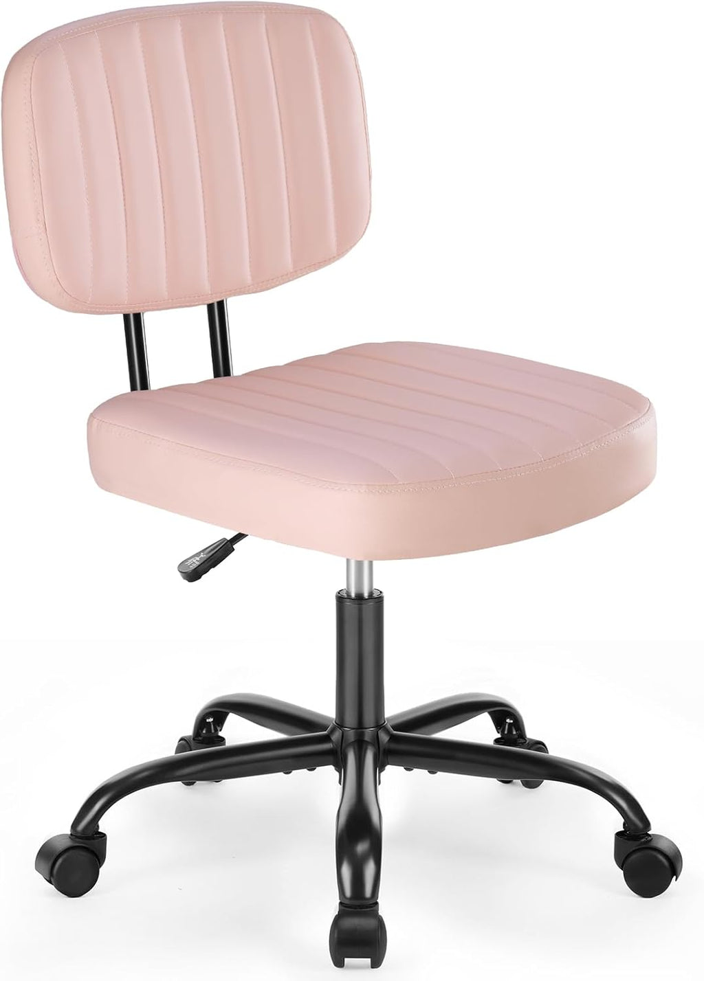 DUMOS Armless Home Office Executive Chair - Small Desk Chair with Low Back Lumbar Support, Height Adjustable PU Leather Computer Task Chair with 360° Swivel Wheels, for Adults, Pink