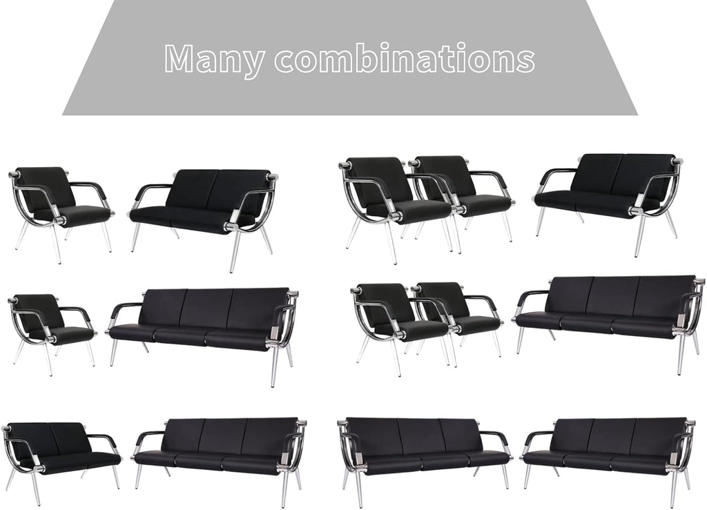 Kinfant Waiting Room Chair- Office Reception Furniture with Armrest and PU Leather Cushion, Office Guest Chair for Waiting Room Airport Hospital Bank Lobby, Black (Black, 3-seat)