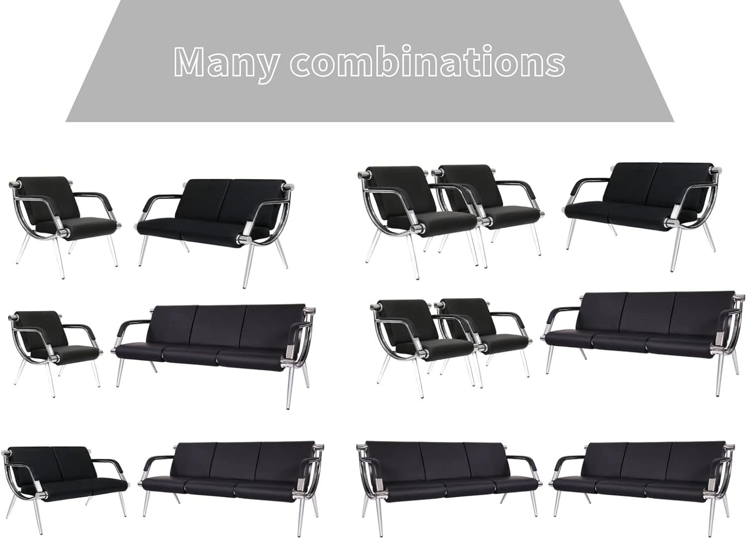Kinfant Waiting Room Chair- Office Reception Furniture with Armrest and PU Leather Cushion, Office Guest Chair for Waiting Room Airport Hospital Bank Lobby, Black (Black, 3-seat)