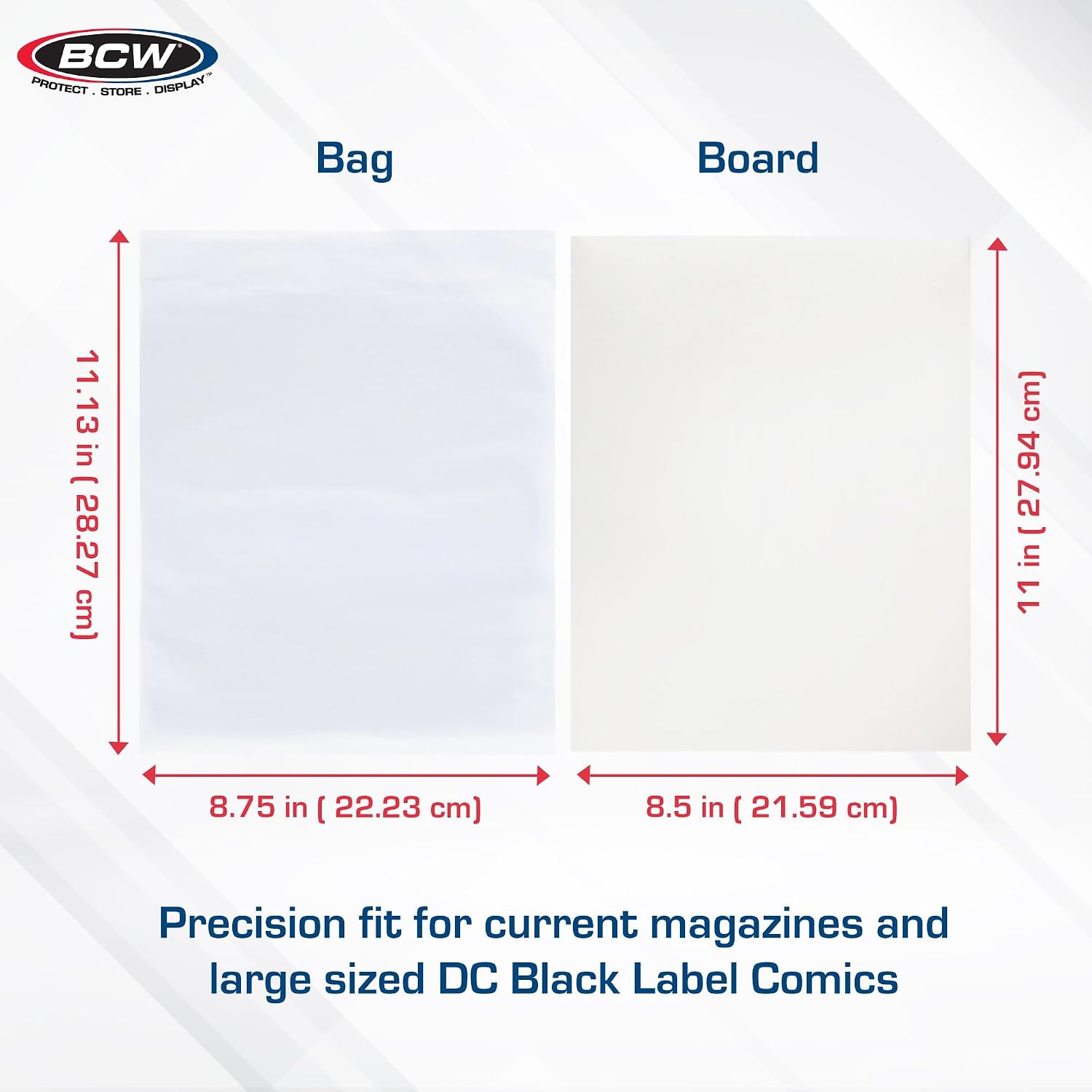 BCW Magazine Bags and Backing Boards Combo - 100 ct | Acid-Free Polypropylene Bags for Current Magazines | 24pt Solid Bleached Sulfate Boards | Archival-Quality Protection for Collectible Magazines