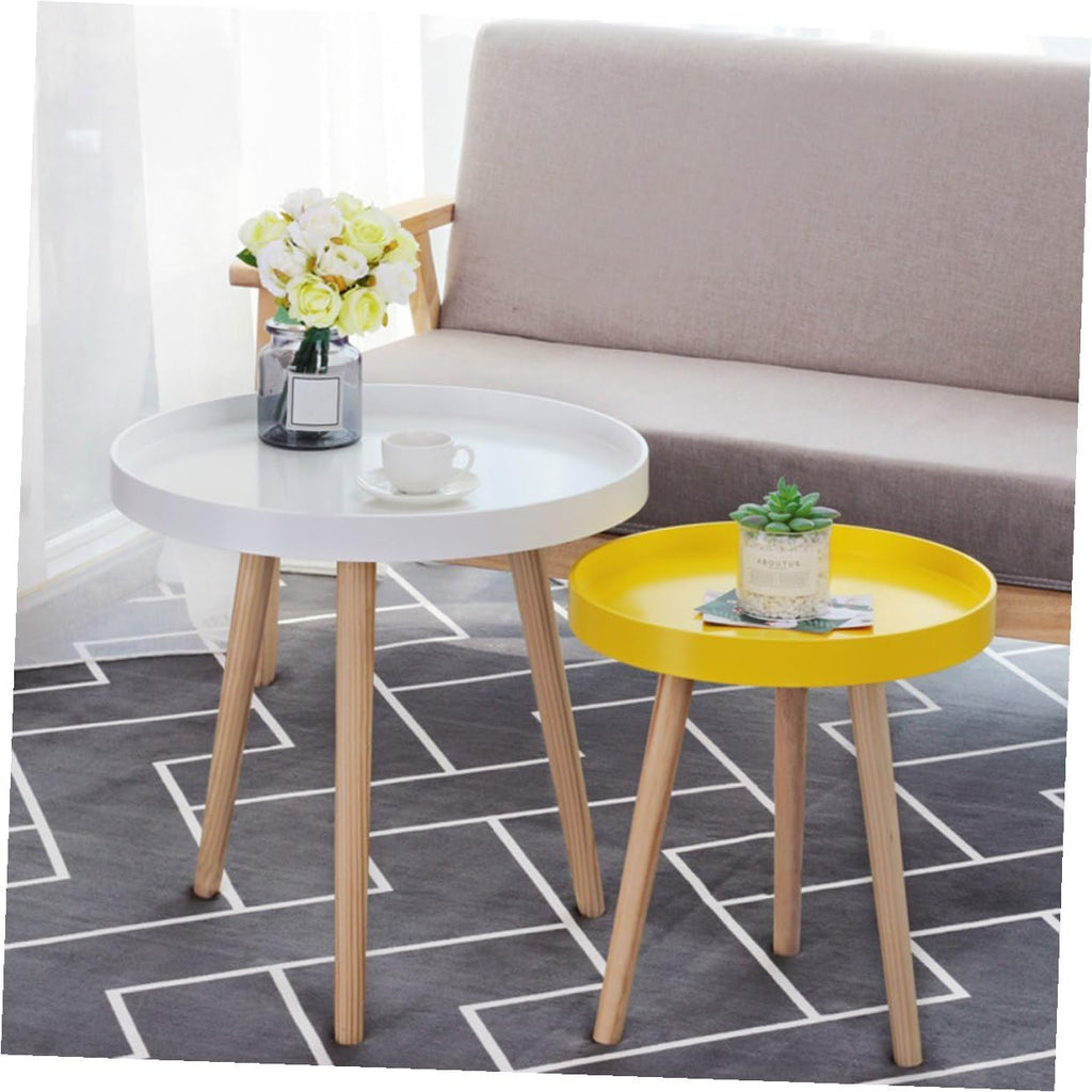 ABOOFAN Nordic Style Small Round Side Table Wooden Mini Sofa End Table for Living Room and Bedroom with Yellow Finish