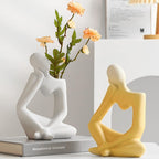 Arawat Ceramic Thinker Vase Yellow Flower Vase for Home Decor Modern Cute Boho Vases for Table Room Decor Unique Aesthetic Ceramic Decorative Vases for Centerpieces Birthday Gifts for Women Men