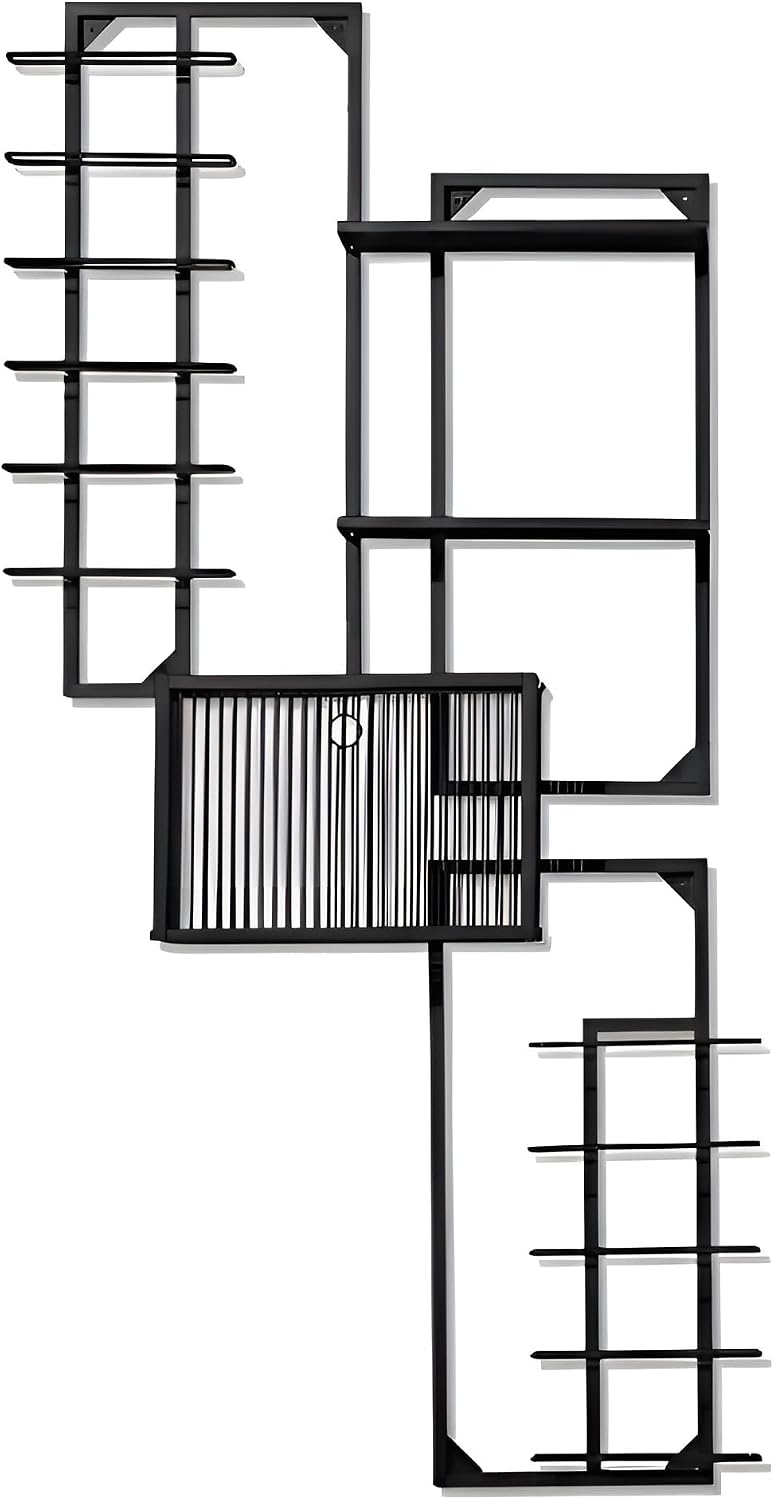 Wine Enthusiast 11-Bottle Gallery Wall Wine Rack with Cork Catcher - Black Powder-Coated Iron Label-Forward Display for 750 mL Bottles, Wall Mounted Bar & Dining Room Décor