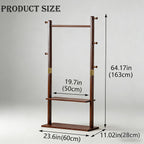latifolia Clothes rack, Solid Wood Clothing Rack Witch Hooks and Shelves, 23.6 inch Garment rack With Storaege for Living Room, Walnut