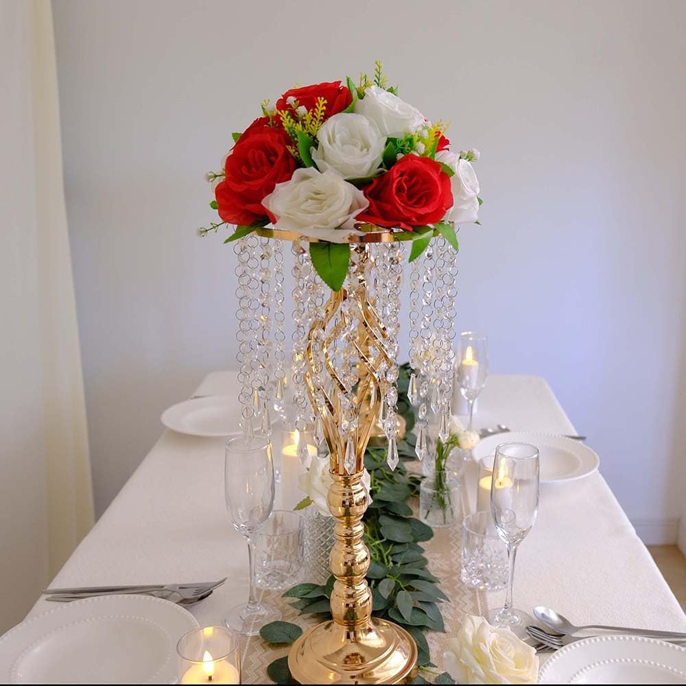 6 pcs 21.65 Inch Wedding Gold Flower Centerpieces Crystal Metal Flower Vase Wedding Centerpieces for Tables Decorations
