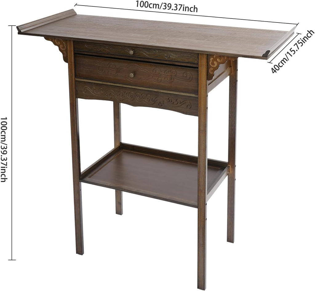 Free Standing Altar Table, Retro Chinese Style Altar Table with Drawers Meditation Table with Storage Tier and Auspicious Cloud Carving for Homes Temples Ancestral Halls (39.3x15.7x39.3 in)