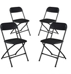 Black Plastic Folding Chairs | Steel Frame, 350 lbs Capacity, Indoor/Outdoor, Set of 4