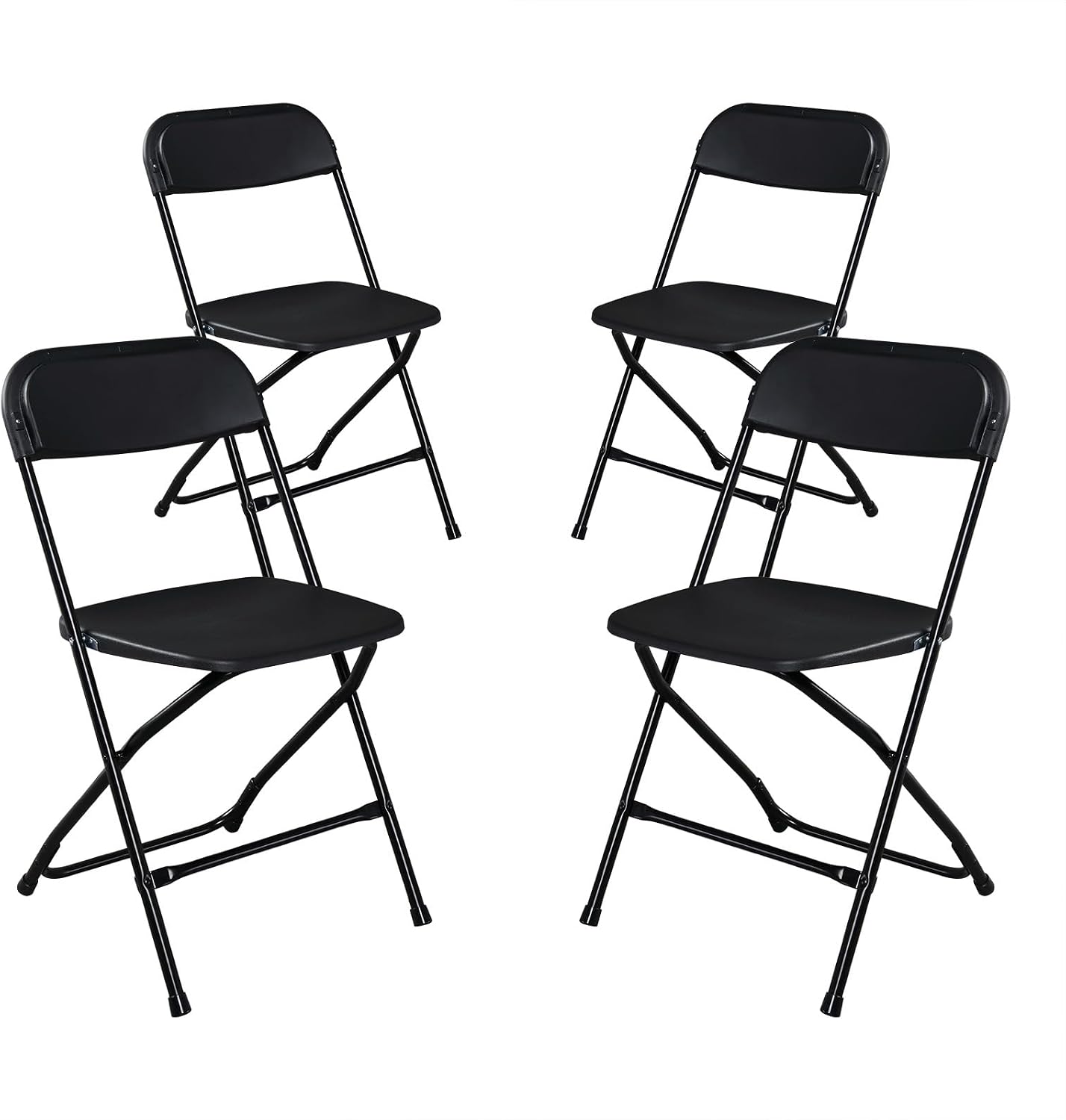Black Plastic Folding Chairs | Steel Frame, 350 lbs Capacity, Indoor/Outdoor, Set of 4