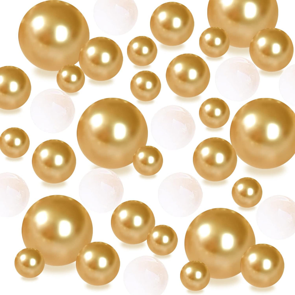 140 Pieces Pearl for Vase Filler No Hole Pearl Beads for Vase Makeup Beads for Brushes Holder for Home Wedding Decor 10/14/20mm (Gold)
