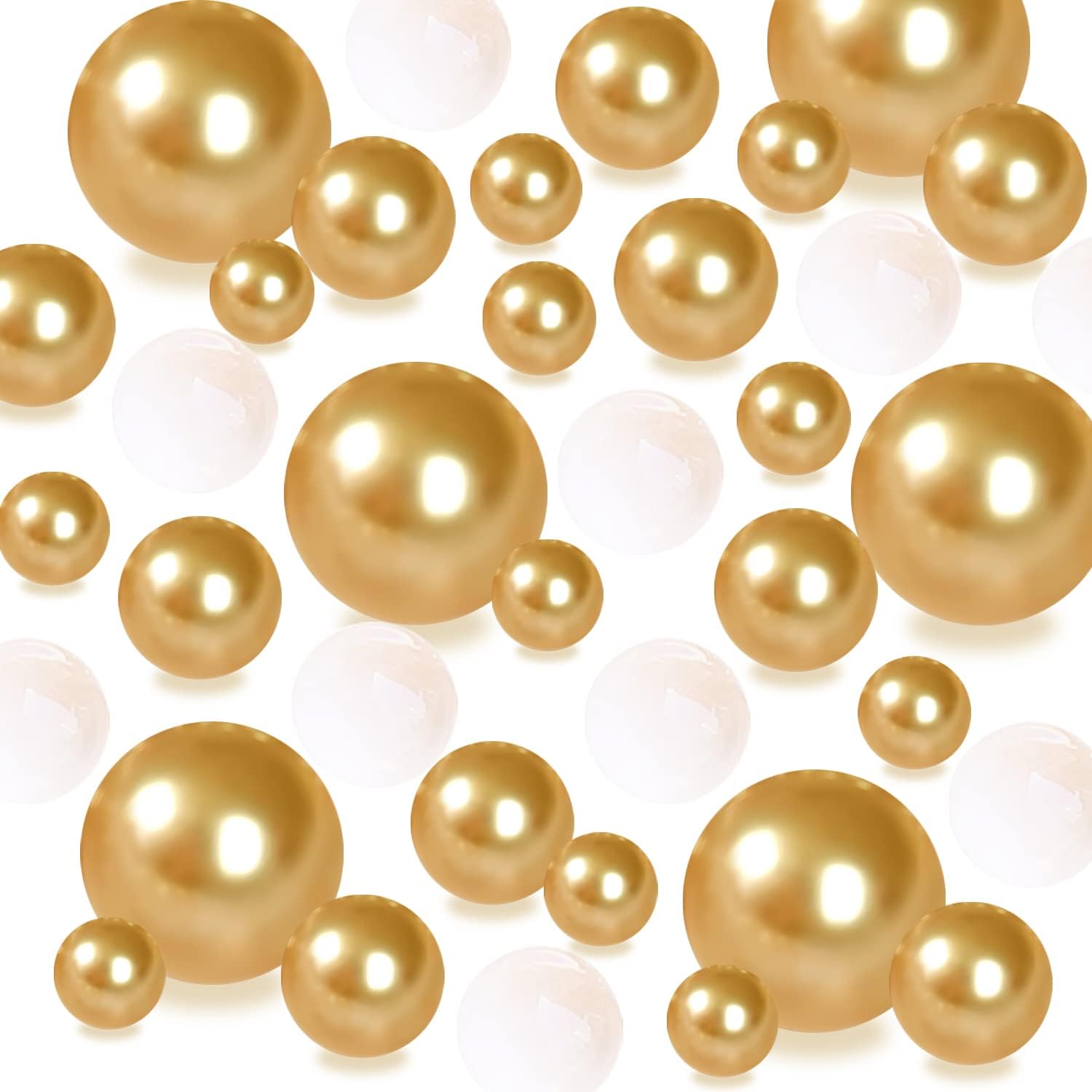 140 Pieces Pearl for Vase Filler No Hole Pearl Beads for Vase Makeup Beads for Brushes Holder for Home Wedding Decor 10/14/20mm (Gold)