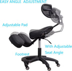 Modern Ergonomic Saddle-Shaped Kneeling Chair with Backrest, 360-Degree Swivel and Adjustable Angle Office Chair, Black Leather