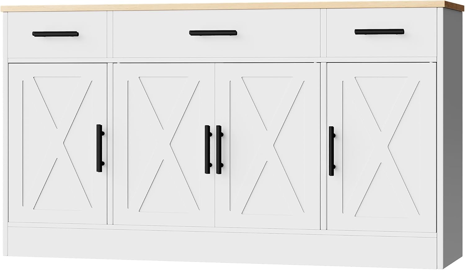 Shintenchi Buffet Cabinet with Storage,53.4" Large Kitchen Storage Cabinet with 3 Drawers and 4 Doors,Wood Farmhouse Buffet Sideboard with Adjustable Shelf for Kitchen Living Room, White