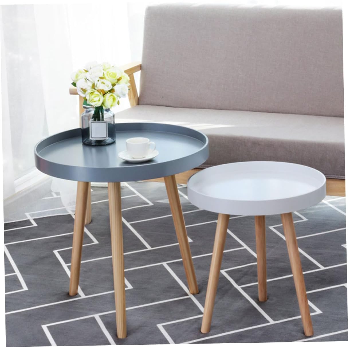 Homoyoyo Nordic Style Small Round Side Table White Mini Sofa End Table for Living Room and Bedroom