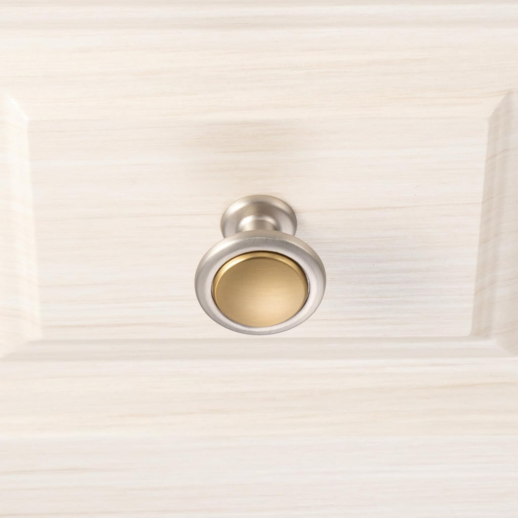 KOOFIZO 30 Pack Gold and Nickel Kitchen Cabinet Knobs Brushed Gold and Silver Drawer Knobs 1960 Round Single Hole Cabinet Pulls for Cabinets Drawers Dresser Cupboard Bedroom Bathroom