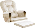 5PCS Glider Rocker Replacement Cushions Thick Soft Velvet Glider Cushions Replacement Set with Ottoman Cushion and Storage Pockets for Nursery Wooden Rocking Chair, Beige