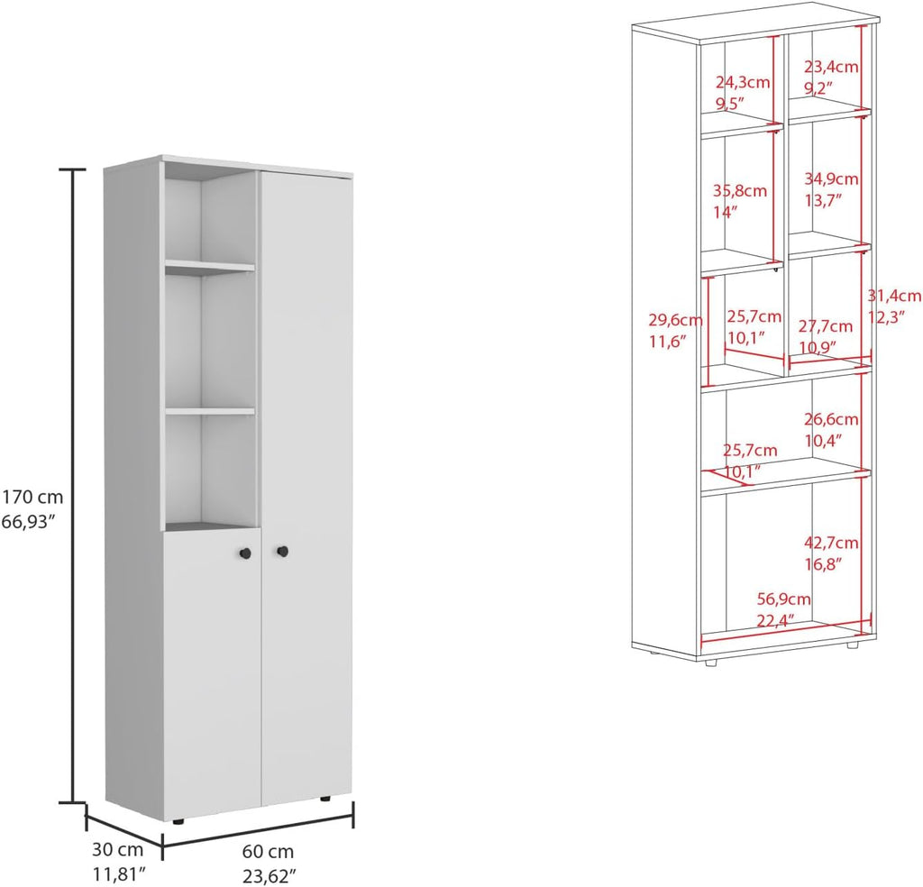 67-Inch Kitchen Pantry with Three Doors, Exterior Shelves & Ample Storage