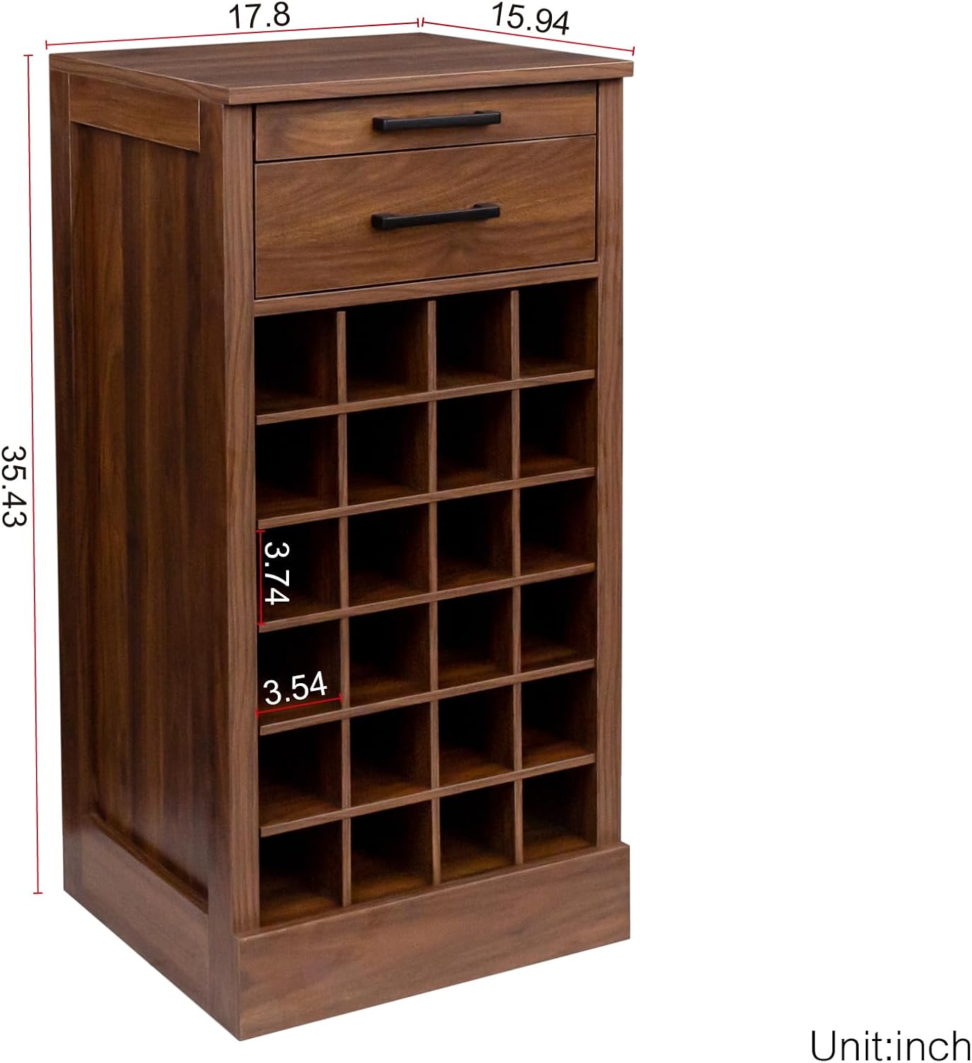 WERSMT 6-Tier Wine Rack Freestanding Floor with 2 Drawers, 24 Bottles Wood Wine Rack Counter for Small Space, Farmhouse Stackable Modular Wine Bottle Holder Rack, Walnut