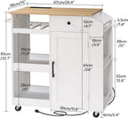 MAHANCRIS Kitchen Island with Power Outlet, Kitchen Storage Island with Drawer, Rolling Kitchen Cart on Wheels, Spice Rack, Towel Rack, Wine Rack, for Dining Room, White and Natural KINW122E01N1
