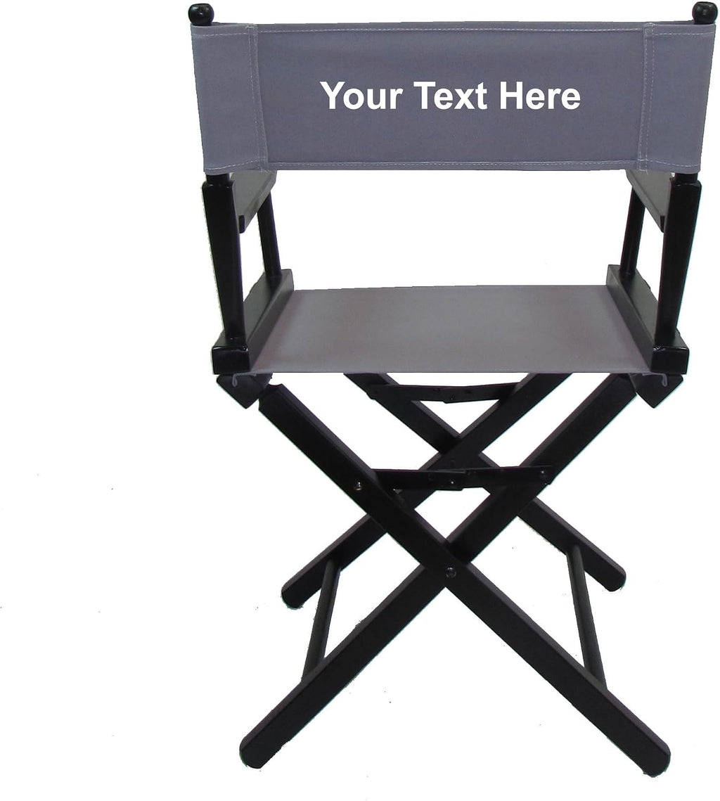 TLT 18" Table Height Folding Director’s Chair – Black Frame – Personalized/Imprinting – Contemporary Style - Grey Canvas