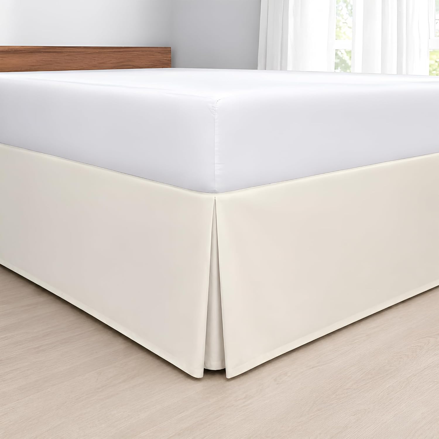 Luxury Pleated Bed Skirt King - 16" Drop Tailored Drop Box Pleated Styling Dust Ruffle - Hotel Quality 1800 Ultra-Soft Brushed Microfiber Bedskirt with Split Corners - Ivory