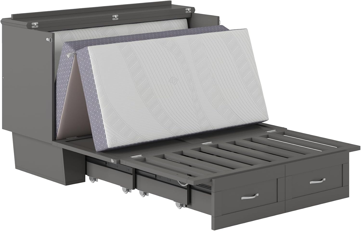 AFI, Monroe Full Murphy Bed Chest with 6" Mattress, Storage Drawer & Built-in USB Charger, Grey
