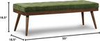 Poly & BARK Luca Fabric Bench – Tufted Upholstered Entryway or Bedroom Bench with Solid Wood Frame – Mid Century Inspired Seating in Fabric Green for Hallway, Living Room or End of Bed Use