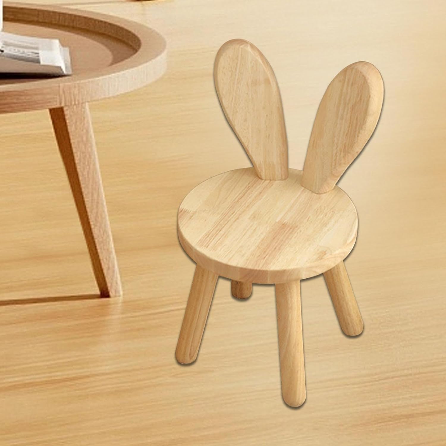 Kids Footstool Ottoman Small Wooden Chair Comfortable Ears Backrest Stable Structure Suitable for Children Bedroom Nursery Living Room