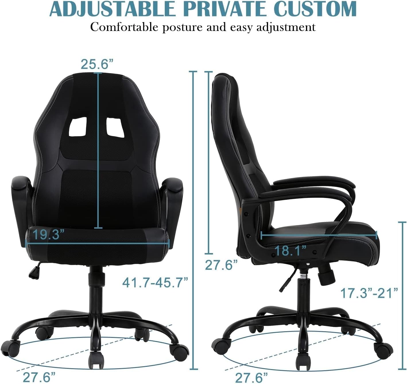 Executive PC Gaming Chair with Lumbar Support & Headrest - Ergonomic Leather Racer Task Chair for Home Office Gaming Room - Heavy Duty & Comfortable (Black)