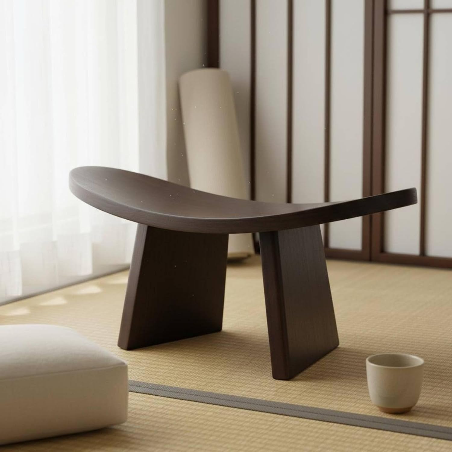 Meditation Bench Kneeling Stool Comfortable Seating Enhanced Posture Base Portable Assembly Convenient Storage Suitable for Mindfulness Practice Home Exercise Space, Walnut, M with Buckle