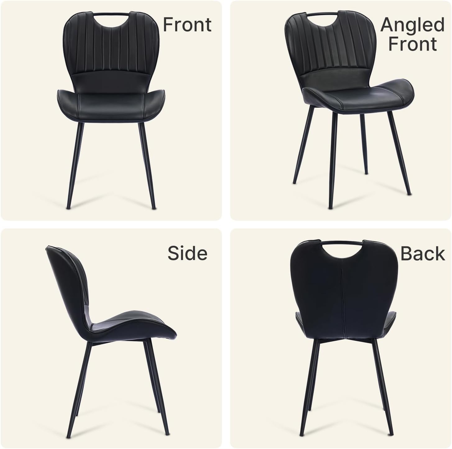 Dining Chairs Set of 4, Modern Faux Leather Kitchen & Dining Room Chairs with Metal Legs, Ergonomic Back Support for Home, Restaurant, Cafe, Black