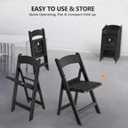 FCH Plastic Folding Chair with Padded Seat, Resin Foldable Chairs with Soft Cushion, Comfortable and Sturdy, Suitable for Indoor and Outdoor, Parties, Weddings, Commercial Events, Black, 4 Pack