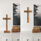 KUXBET Crucifix Cross Catholic 10.7 Inch Wooden Jesus Christ Wall Cross Stand, Hanging or Tabletop with Stand for Home Decor (10.7" L x 5.0" W)