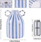 Blue and White Ceramic Vase with Handle, Nordic Boho Small Vases Side Table Flower Centerpiece, Wide Mouth Single Flower Vase Pampas Grass Decorative - for Home Window Sill Living Dining Room Kitchen